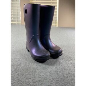 Crocs Kids Iridescent Purple Blue Shimmer Rain Boots Waterproof Size C13 Wellies